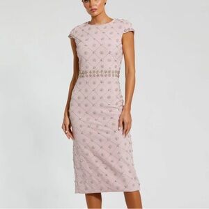 Mac Duggal Pink Hand Embellished High Neck Midi Dress